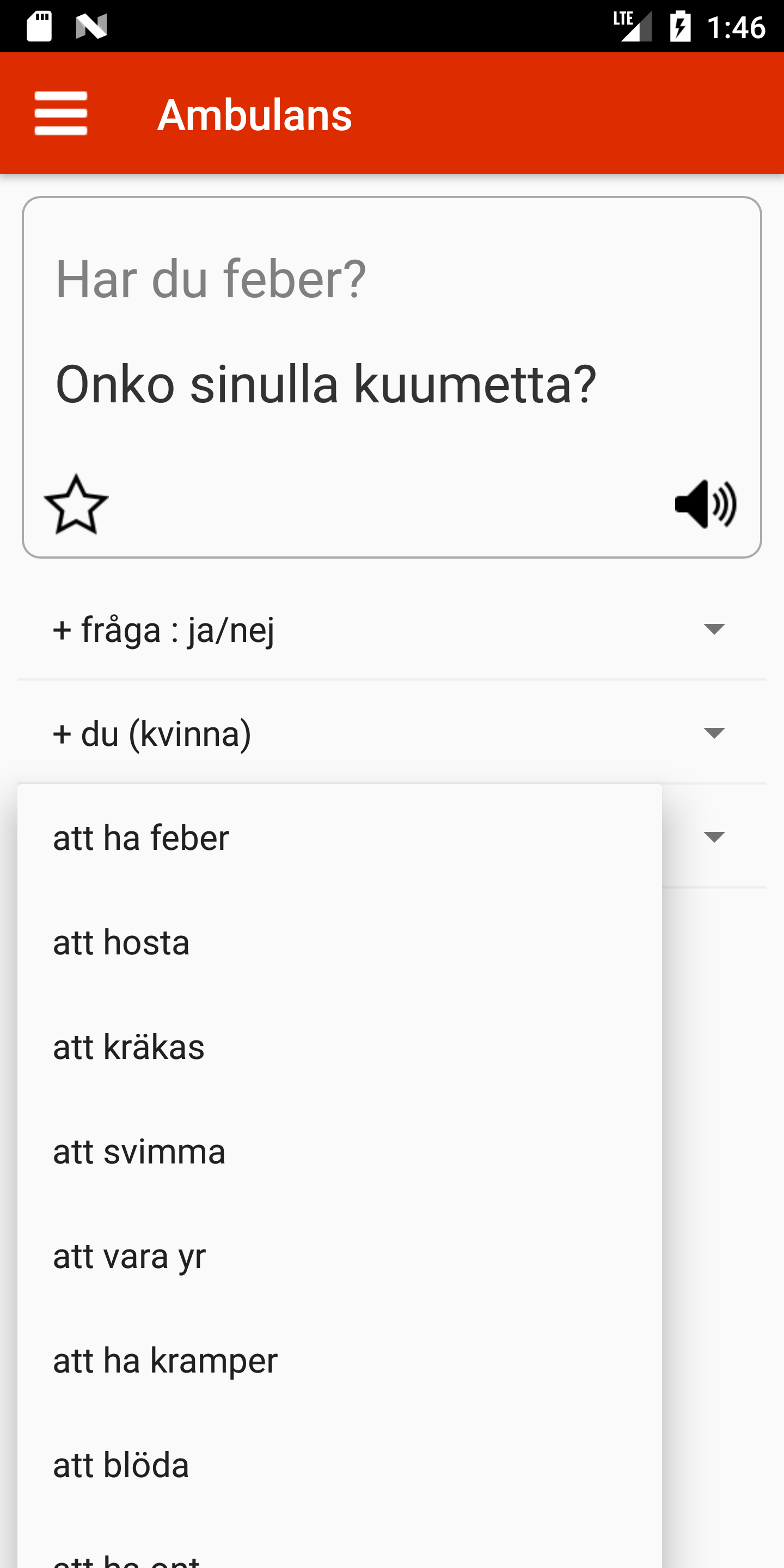 Ambulance app: Translation from Swedish to Finnish