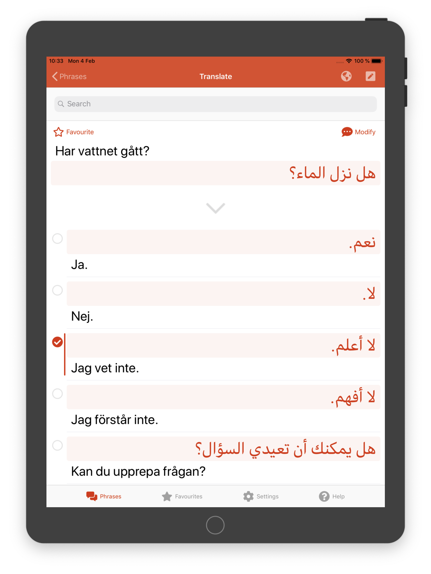 Obstetrics app: Translation from Swedish to Arabic